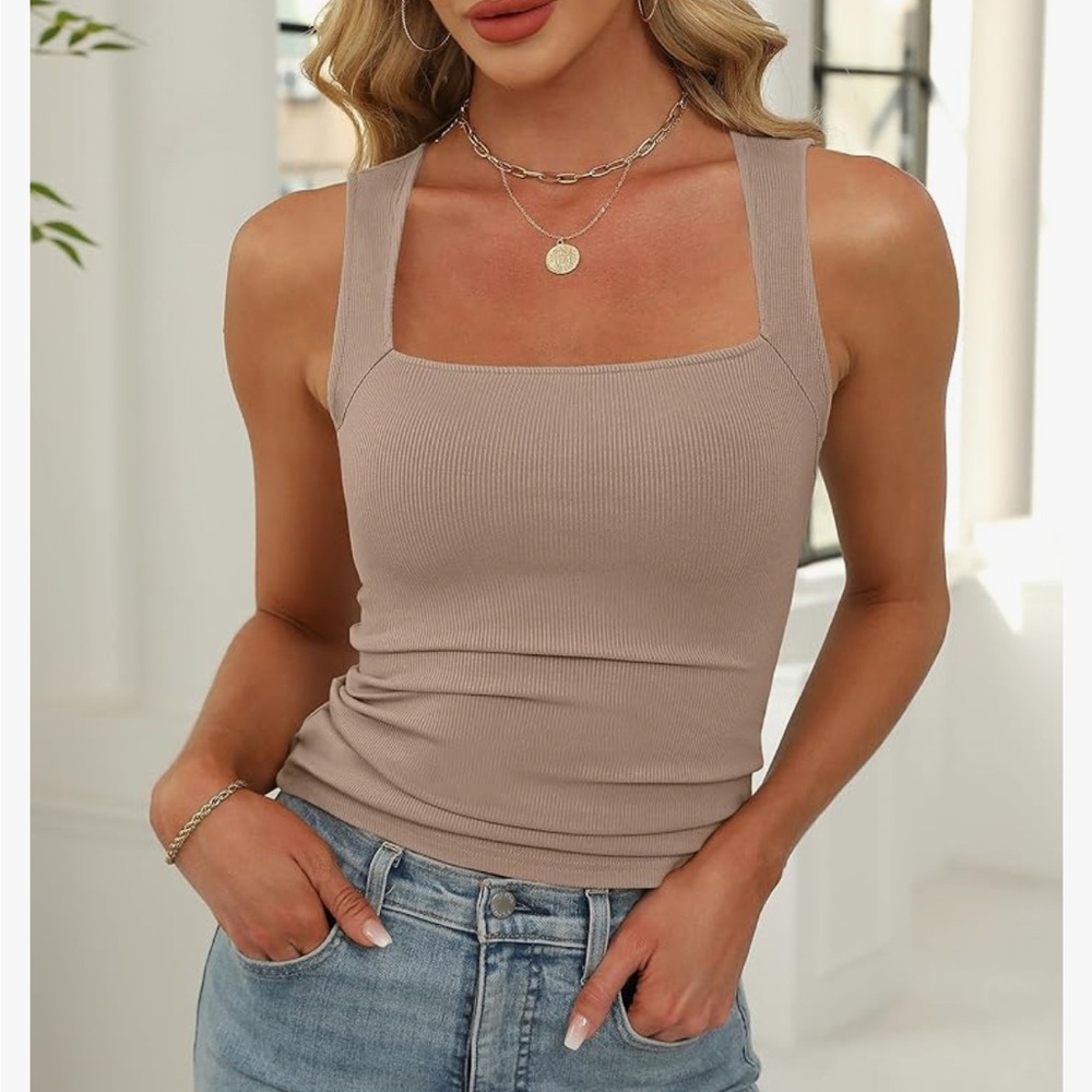Elegant Tan Ribbed Tank Top